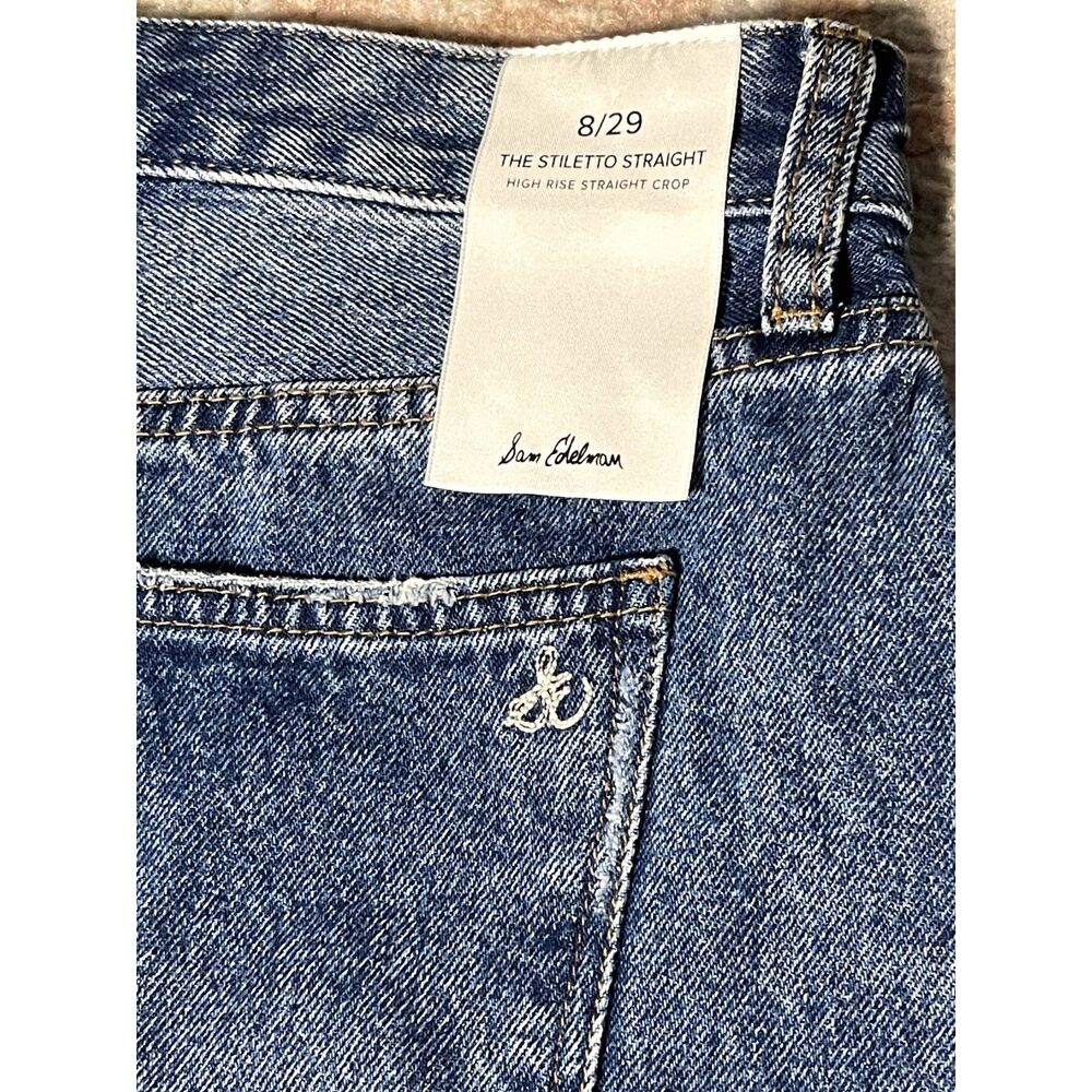 NWT Sam Edelman High Rise Straight Crop Jeans Size 8 / 29 Distressed Denim - Picture 5 of 11
